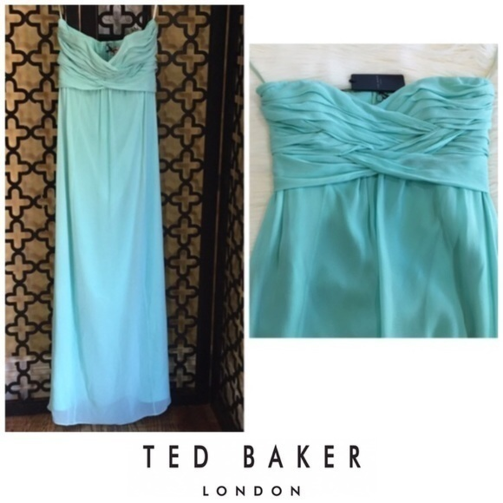 TED BAKER CROSS FRONT STRAPLESS GALA LONG GOWN LIGHT BLUE SIZE 2‎
